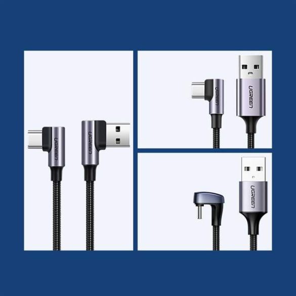 Ugreen USB - USB Type-c szögben kábel Quick Charge 3.0 QC3.0 3 A 2 m szürke (US176 20857)