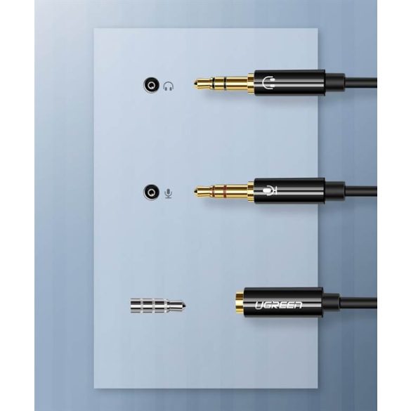 UGREEN 3,5 mm aljzat 2 apa audio kábel Alumínium tok (Fekete)