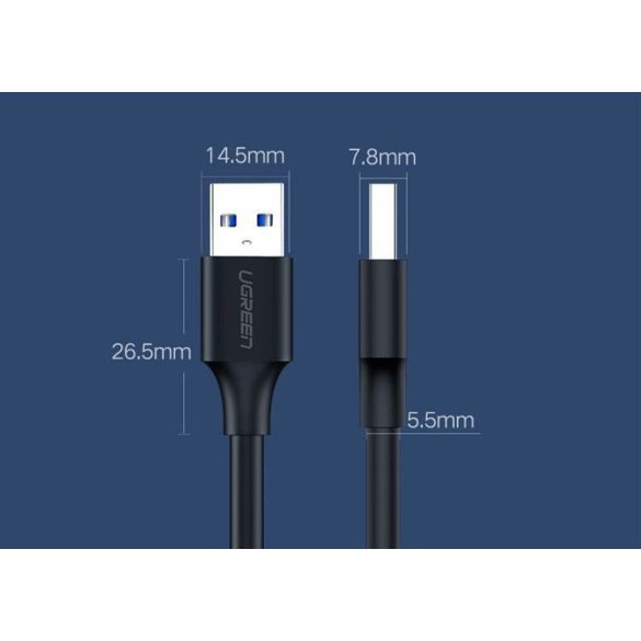 Ugreen US128 USB 2.0 A Apa Apa Cable3M Fekete