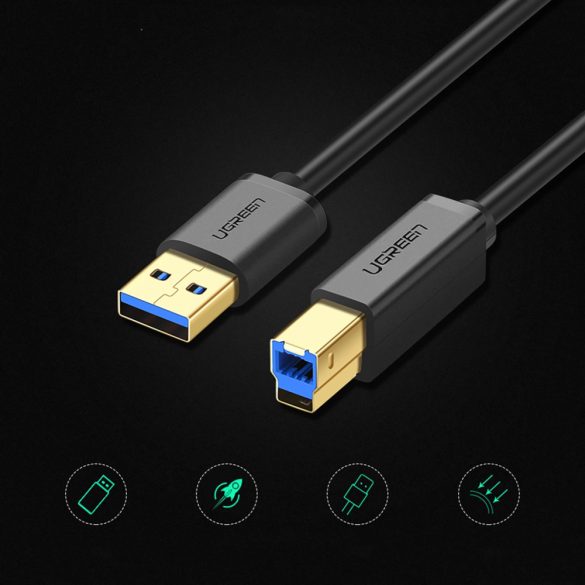 Ugreen US210 nyomtatókábel USB-A 3.0 / USB-B 5Gbps 1m - fekete