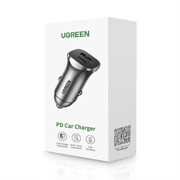 Ugreen CD130 Dual Ports autós töltő (USB A + PD) szürke