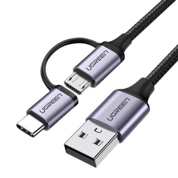 UGREEN USB-A Micro USB + type-c USB-kábel 1m (fekete)