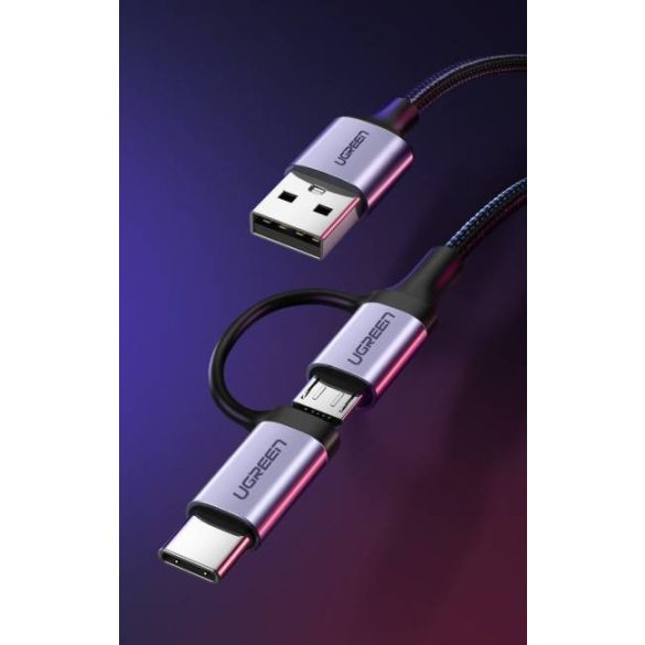 UGREEN USB-A Micro USB + type-c USB-kábel 1m (fekete)