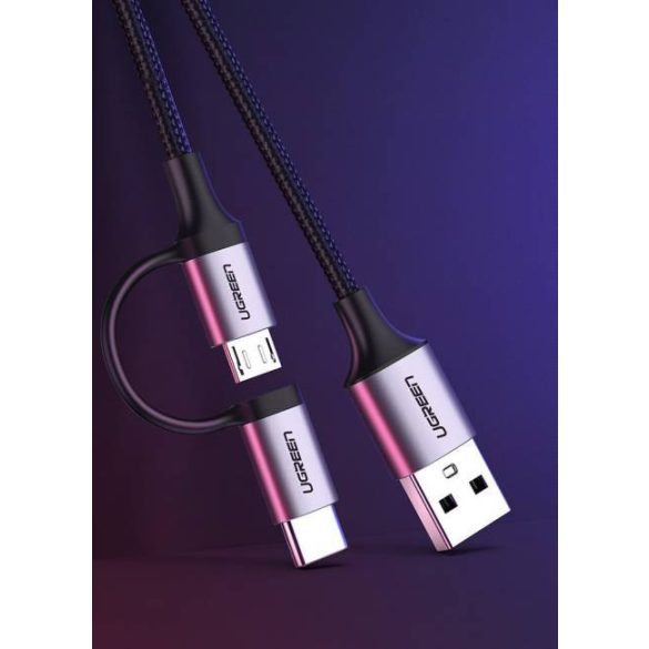 UGREEN USB-A Micro USB + type-c USB-kábel 1m (fekete)
