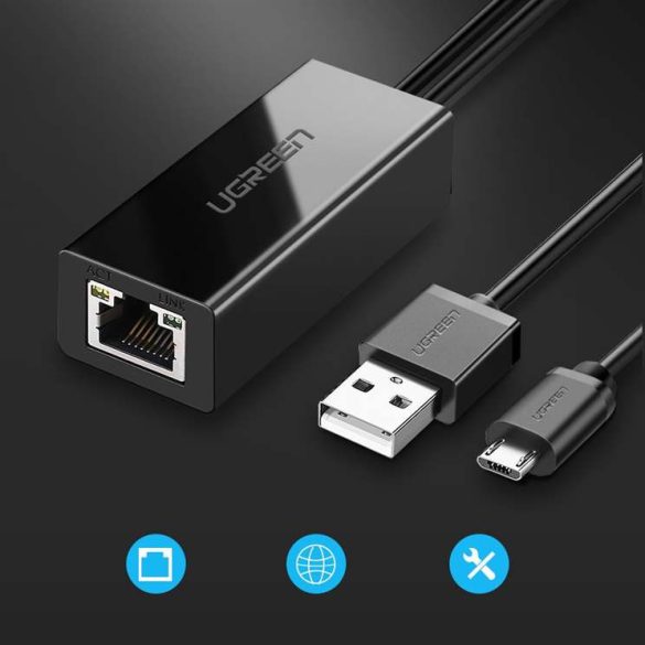 Ugreen külső hálózati adapter USB 100Mbps Chromecastra 1 m kábellel, fekete (30985)