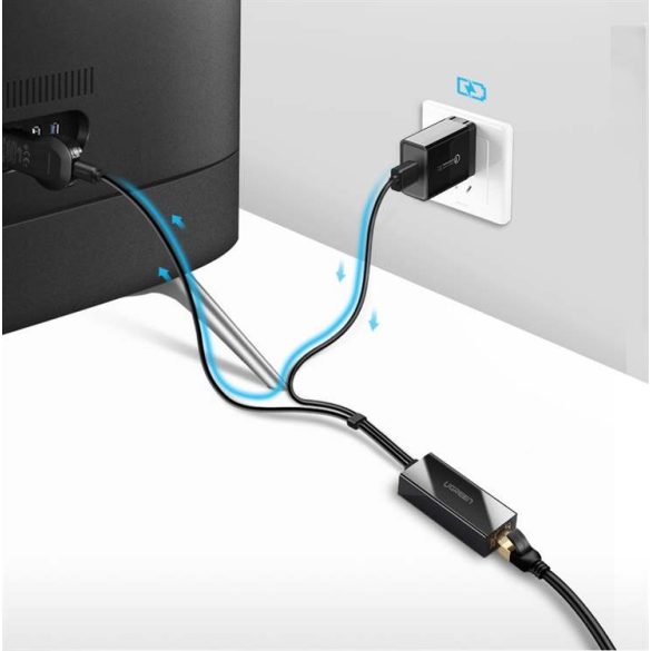 Ugreen külső hálózati adapter USB 100Mbps Chromecastra 1 m kábellel, fekete (30985)