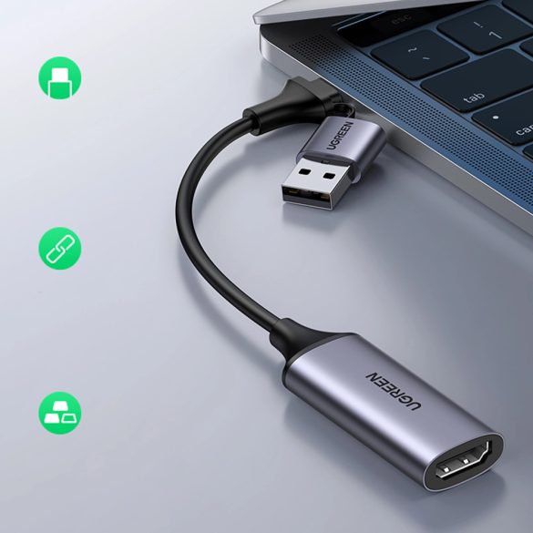 Ugreen CM489 USB-A/Type-C (apa) - HDMI (anya) adapter - szürke