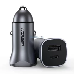   Ugreen gyors autós töltő USB-A / USB-C 18W szürke (CD130)