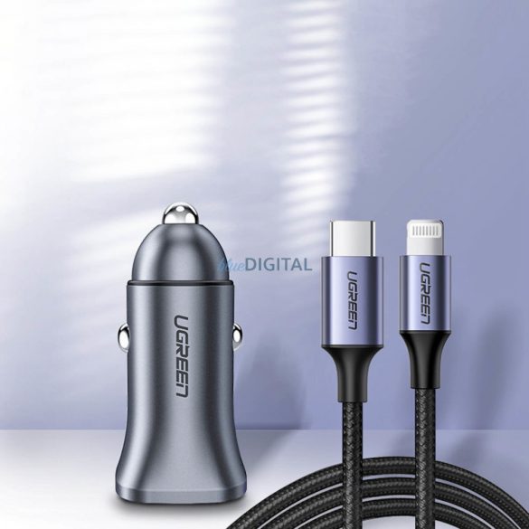 Ugreen gyors autós töltő USB-A / USB-C 18W szürke (CD130)