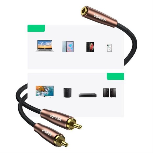 Ugreen Audio Cable 3,5 mm Mini Jack (anya) - 2RCA (apa) 2m barna (AV198 50131)