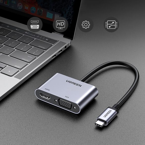 Ugreen CM162 dokkoló USB-C - HDMI / VGA / USB-A 3.0 / USB-C PD adapter - szürke