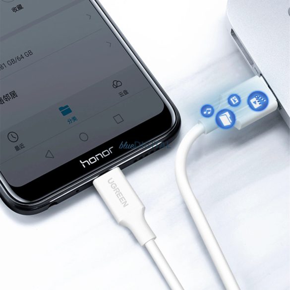 UGREEN US289 USB 2.0 és Micro USB kábel 0,25m fehér színben