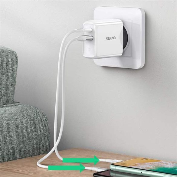 Ugreen fali töltő USB Type-c / USB 36 W Quick Charge 4.0 teljesítményleadás fehér (60468 CD170)