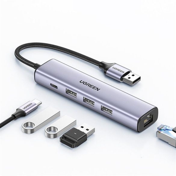 Ugreen multifunkcionális adapter HUB USB 3.0 - 3 x USB / Ethernet RJ-45 / USB Type C PD szürke (CM475)