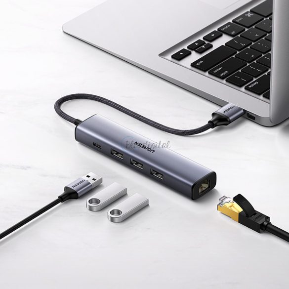 Ugreen multifunkcionális adapter HUB USB 3.0 - 3 x USB / Ethernet RJ-45 / USB Type C PD szürke (CM475)