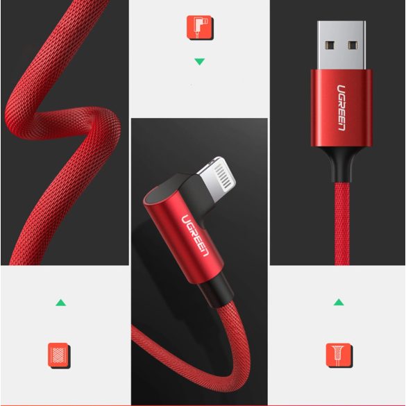 Ugreen US299 USB-A - Lightning kábel MFi 2.4A 1m - piros