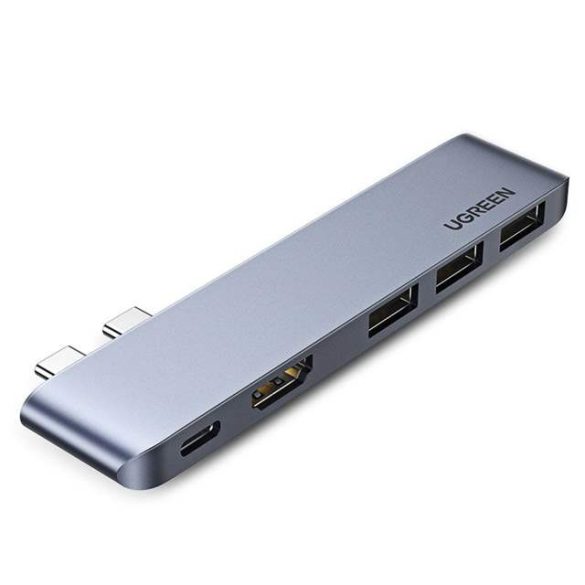 Ugreen Multifunkcionális HUB 2x USB Type-c - USB Type-c PD (Thunderbolt 3, 100W, 4K @ 60 Hz, 10 Gbps) / HDMI 4K @ 30 Hz / 3x USB 3.0 MacBook Pro / Air szürke (60559)