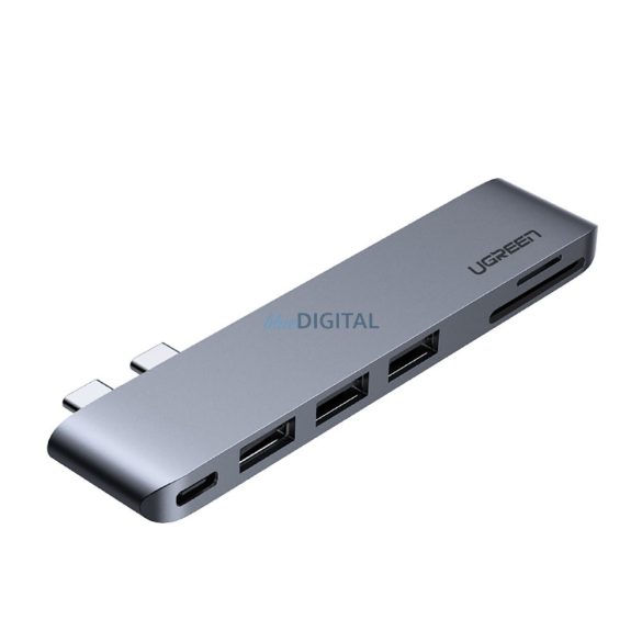 Ugreen CM251 Kettős USB-C 3*USB3.0+TF/SD+ USB-C FeApa átalakító szürke