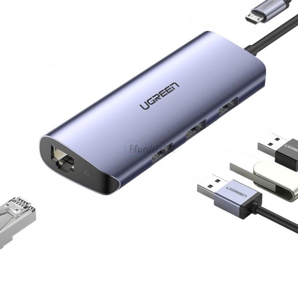 Ugreen multifunkciós adapter hub USB type-c - 3 x USB / Ethernet RJ-45 / Micro USB szürke (cm252)