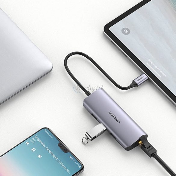 Ugreen multifunkciós adapter hub USB type-c - 3 x USB / Ethernet RJ-45 / Micro USB szürke (cm252)