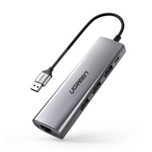 Ugreen CM266 5 az 1-ben dokkoló USB-A 3.0 - RJ45 / 3x USB-A 3.0 / micro USB adapter - szürke