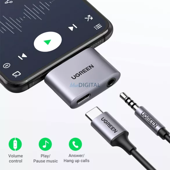 Ugreen CM231 USB-C mini jack 3,5 mm-es audio adapter - szürke