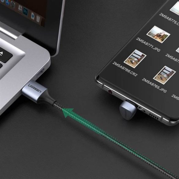 Ugreen Nylon Fonott USB - USB Type-C USB-C derékszögű kábel 1 m 3 A játékosok játékosok szürke (70313)