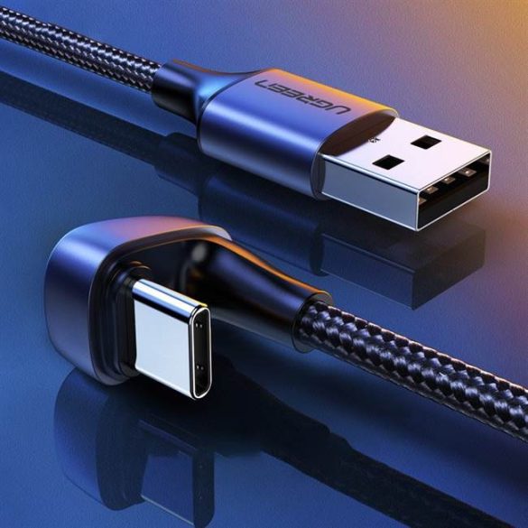 Ugreen Nylon Fonott USB - USB Type-C USB-C derékszögű kábel 1 m 3 A játékosok játékosok szürke (70313)