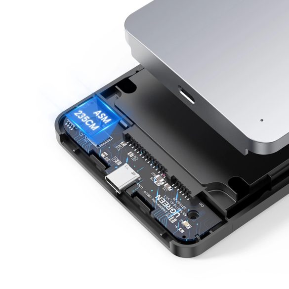 Ugreen CM300 SSD ház 2,5" SATA 3.0 6Gbps merevlemez - szürke + USB-C - USB-C kábel 0,5 m