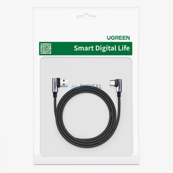 Ugreen 90°-os szögletes USB C - USB 2.0 kábel 480Mbps 3A 3m fekete (US176)