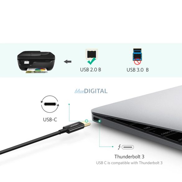 Ugreen US241 USB-C 2.0 - USB-B kábel, 1 m - fekete