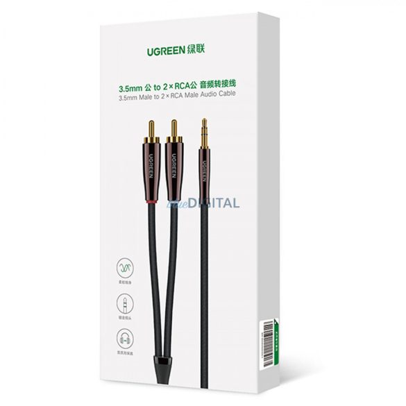 Ugreen audio kábel 3.5 mm mini jack (apa) - 2RCA (apa) 2m réz (AV170)