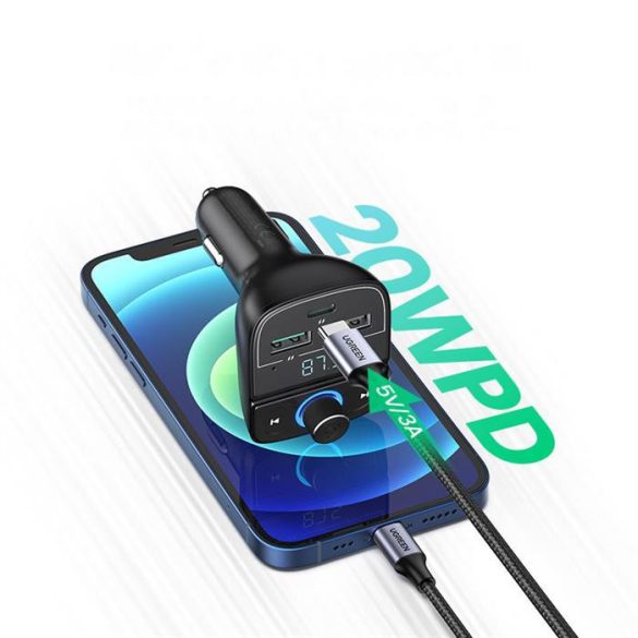 UGREEN FM adó Bluetooth 5.0 autó töltő mp3 3x USB TF Micro SD 4,8 fekete (CD229)