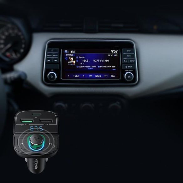 UGREEN FM adó Bluetooth 5.0 autó töltő mp3 3x USB TF Micro SD 4,8 fekete (CD229)