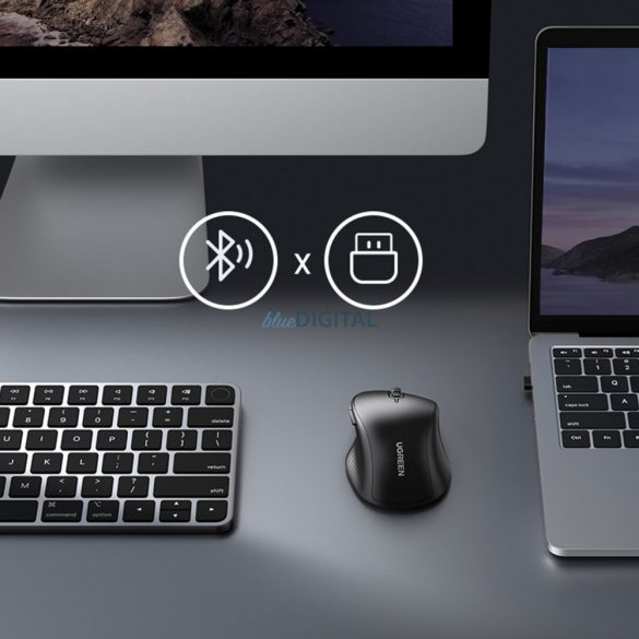 Ugreen ergonomikus vezeték nélküli számítógépes egér fekete (MU101)