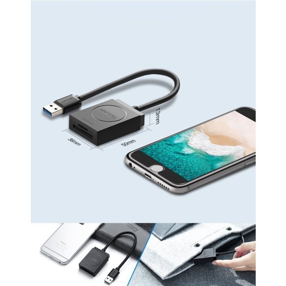 Ugreen SD / micro SD kártyaolvasó USB 3.0 fekete (20250)