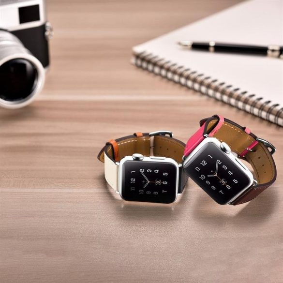 iCarer csereszíj Apple Watch 49mm / 45mm / 44mm / 42mm barna-rózsaszín