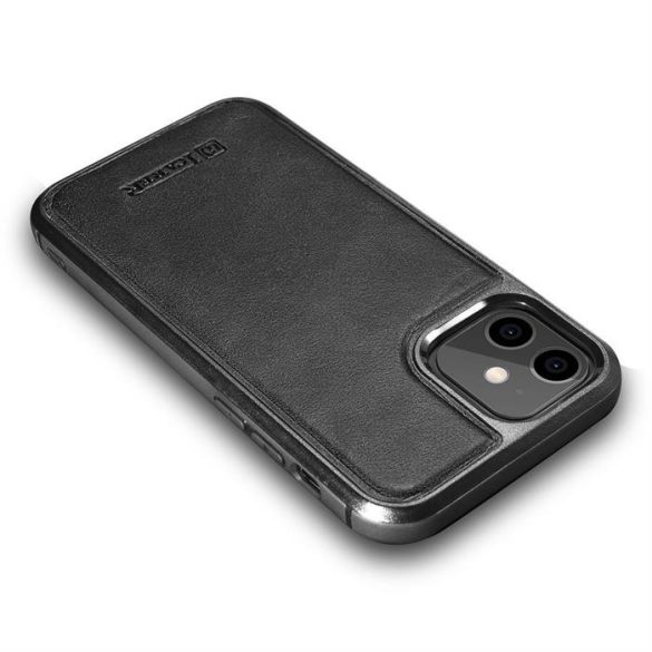 iCarer Leather Oil Wax telefontok borított természetes bőrből iPhone 12 mini fekete (ALI1204-BK)