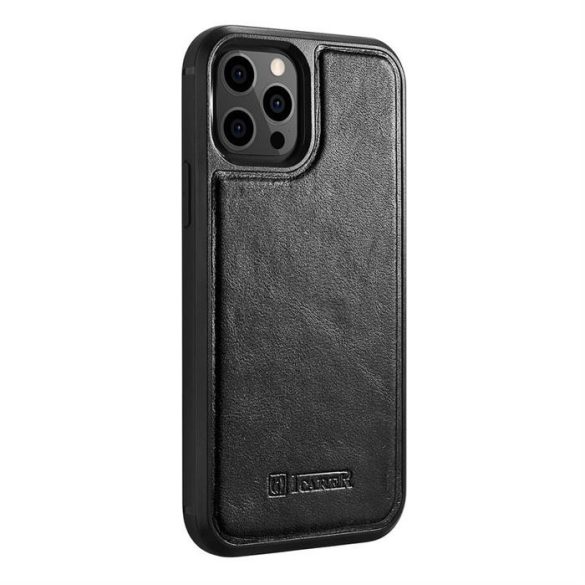iCarer Leather Oil Wax telefontok borított természetes bőrből iPhone 12 Pro Max fekete (ALI1206-BK)