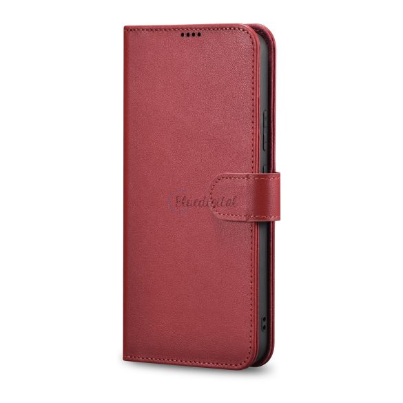 iCarer Haitang Leather Wallet tok Samsung Galaxy S22 + (S22 Plus) valódi bőr borítás piros (AKSM05RD)
