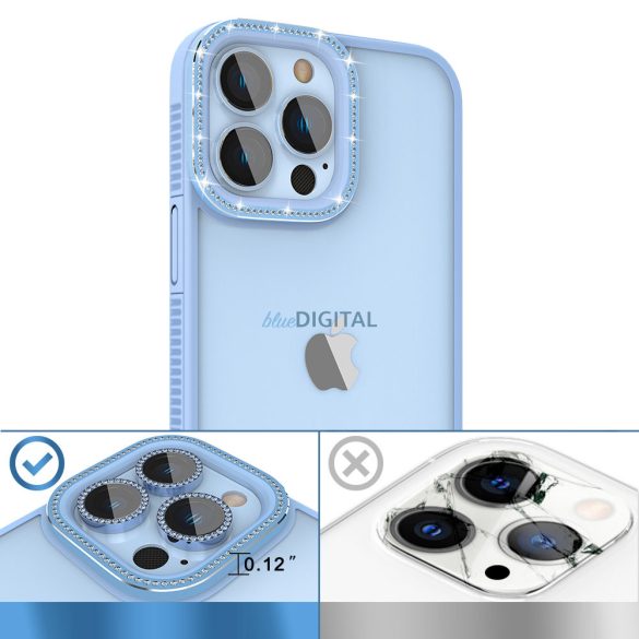Kingxbar Sparkle Series tok iPhone 13 Pro Max kristályokkal hátsó tok kék