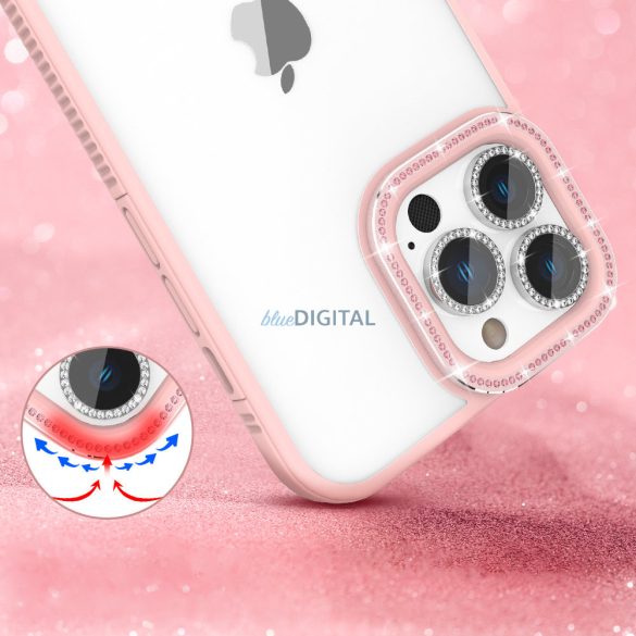 Kingxbar Sparkle Series tok iPhone 13 Pro kristályokkal rózsaszínű hátlapi borítással