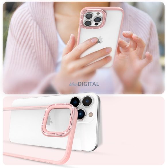 Kingxbar Sparkle Series tok iPhone 13 Pro kristályokkal rózsaszínű hátlapi borítással