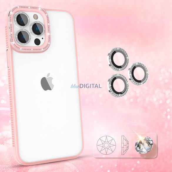 Kingxbar Sparkle Series tok iPhone 13 Pro kristályokkal rózsaszínű hátlapi borítással