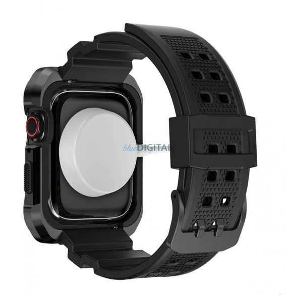 Kingxbar CYF134 2in1 tok és csereszíj Apple Watch 8, 7 (45 mm) fekete, rozsdamentes acélból