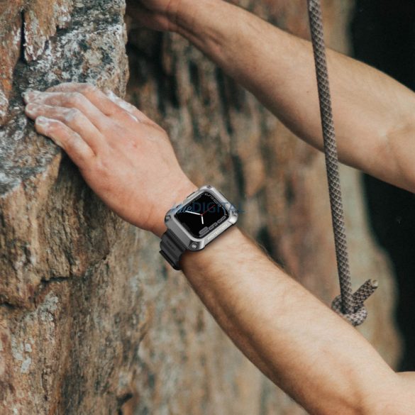 Kingxbar CYF134 2in1 tok és csereszíj Apple Watch 8, 7 (45 mm) fekete, rozsdamentes acélból