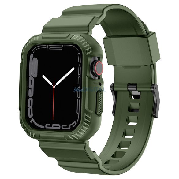 Kingxbar CYF537 2in1 tok és csereszíj Apple Watch SE, 9, 8, 7, 6, 5, 4, 3, 2, 1 (45, 44, 42 mm) zöld