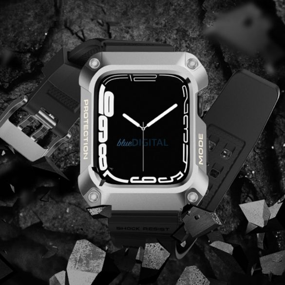 Kingxbar CYF134 2in1 tok és csereszíj Apple Watch SE, 6, 5, 4 (44 mm) fekete, rozsdamentes acélból