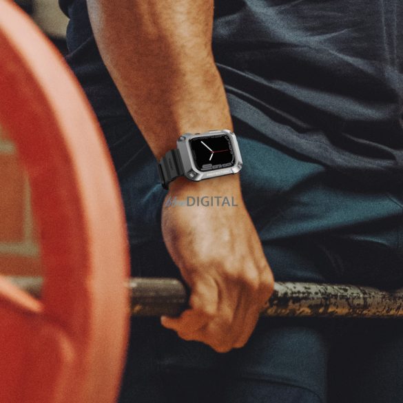 Kingxbar CYF134 2in1 tok és csereszíj Apple Watch SE, 6, 5, 4 (44 mm) ezüst színben, rozsdamentes acélból
