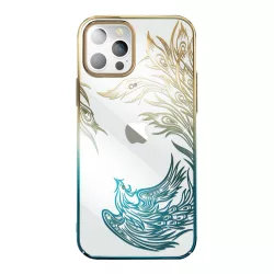   Luxus iPhone 14 tok Kingxbar Phoenix kristályokkal - Arany és kék